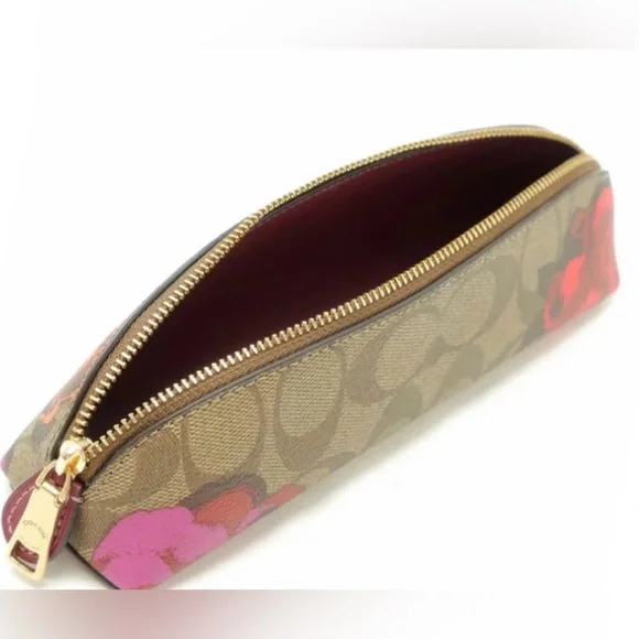 NEW Coach Jumbo Floral Khaki Multi Coated Canvas Pencil Case Makeup Bag - Picture 2 of 16